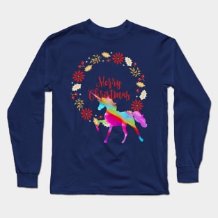 Unicorn Christmas Wreath (rainbow horse) Long Sleeve T-Shirt